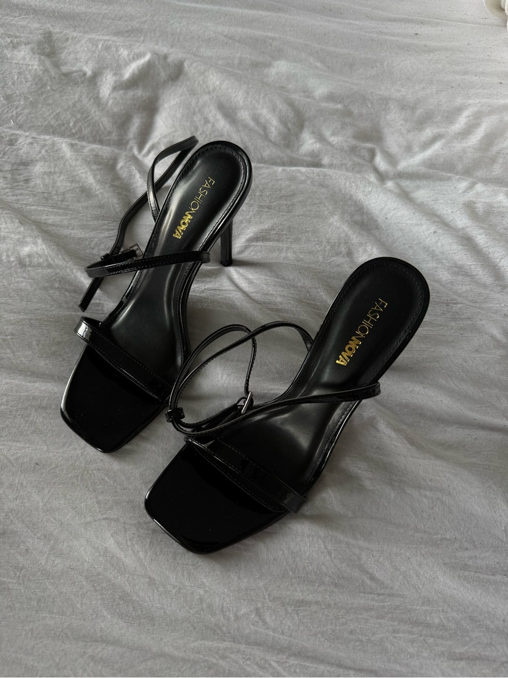 Fashion Nova Black Strappy Square Toe Heels